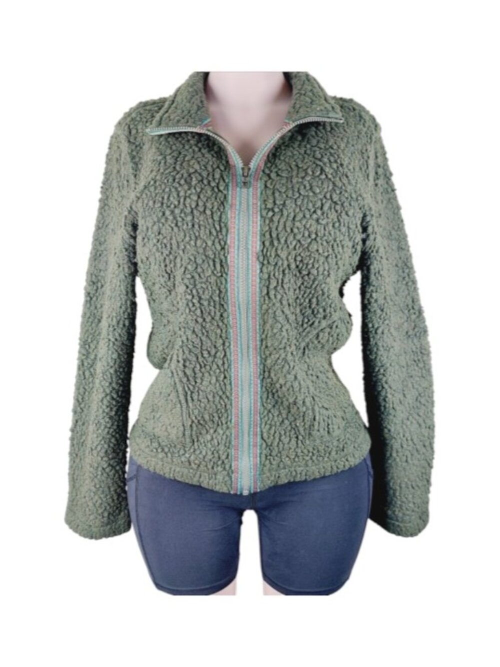 Toad&Co Women's Dark Green Sherpa Fleece Cozy Full-Zip Jacket Size L